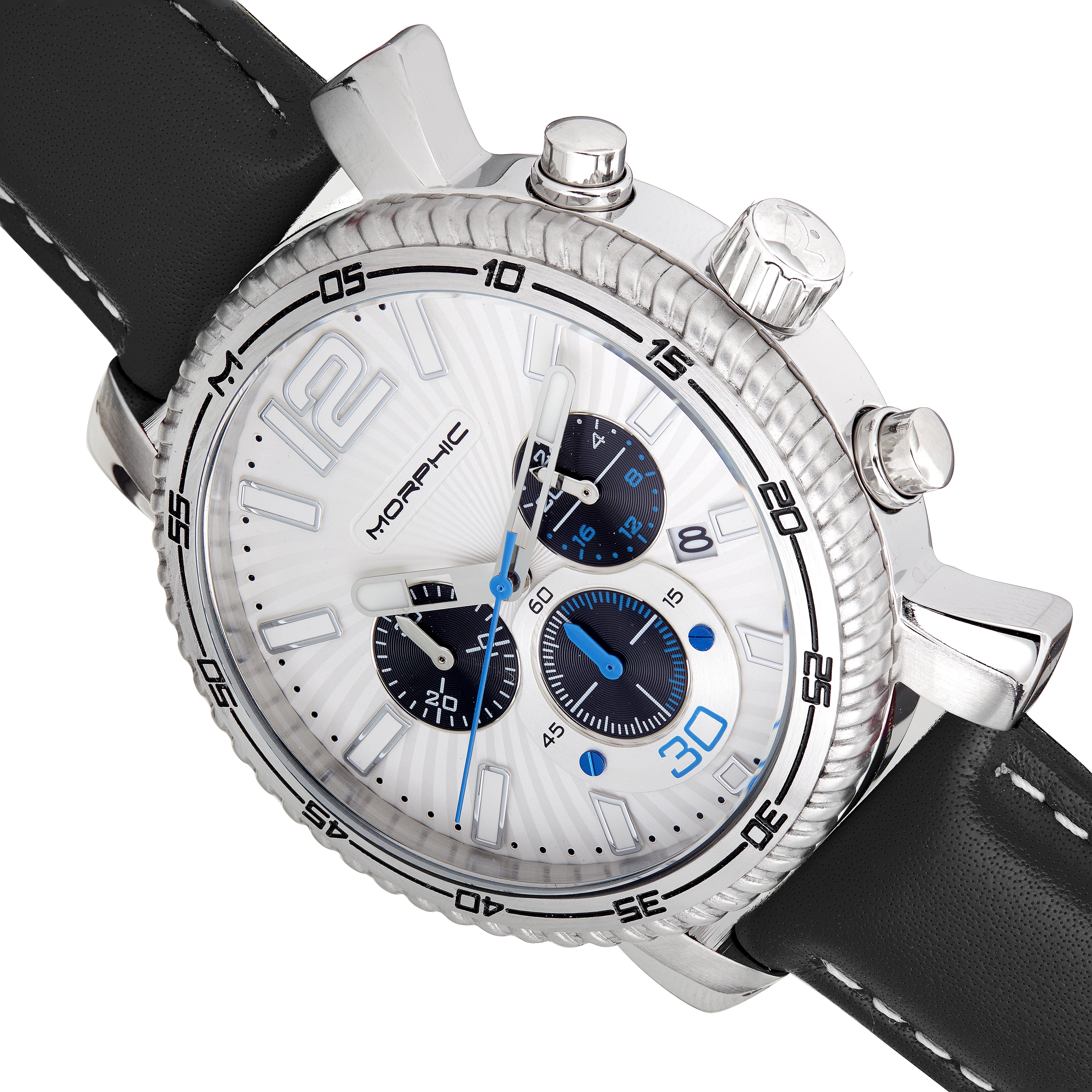 Morphic M89 Series Chronograph Quartz Movement With Date 5 ATM Water Resistance Watch in Black Genuine Leather Strap