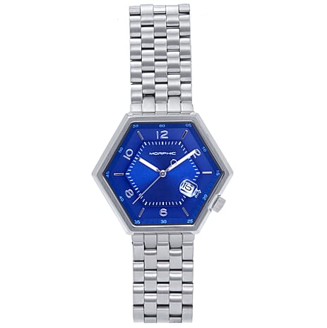 Morphic M96 Series 2115 Quartz Movement Blue Dial With Date 5 ATM Water Resistance Watch in Silver Stainless Steel Strap