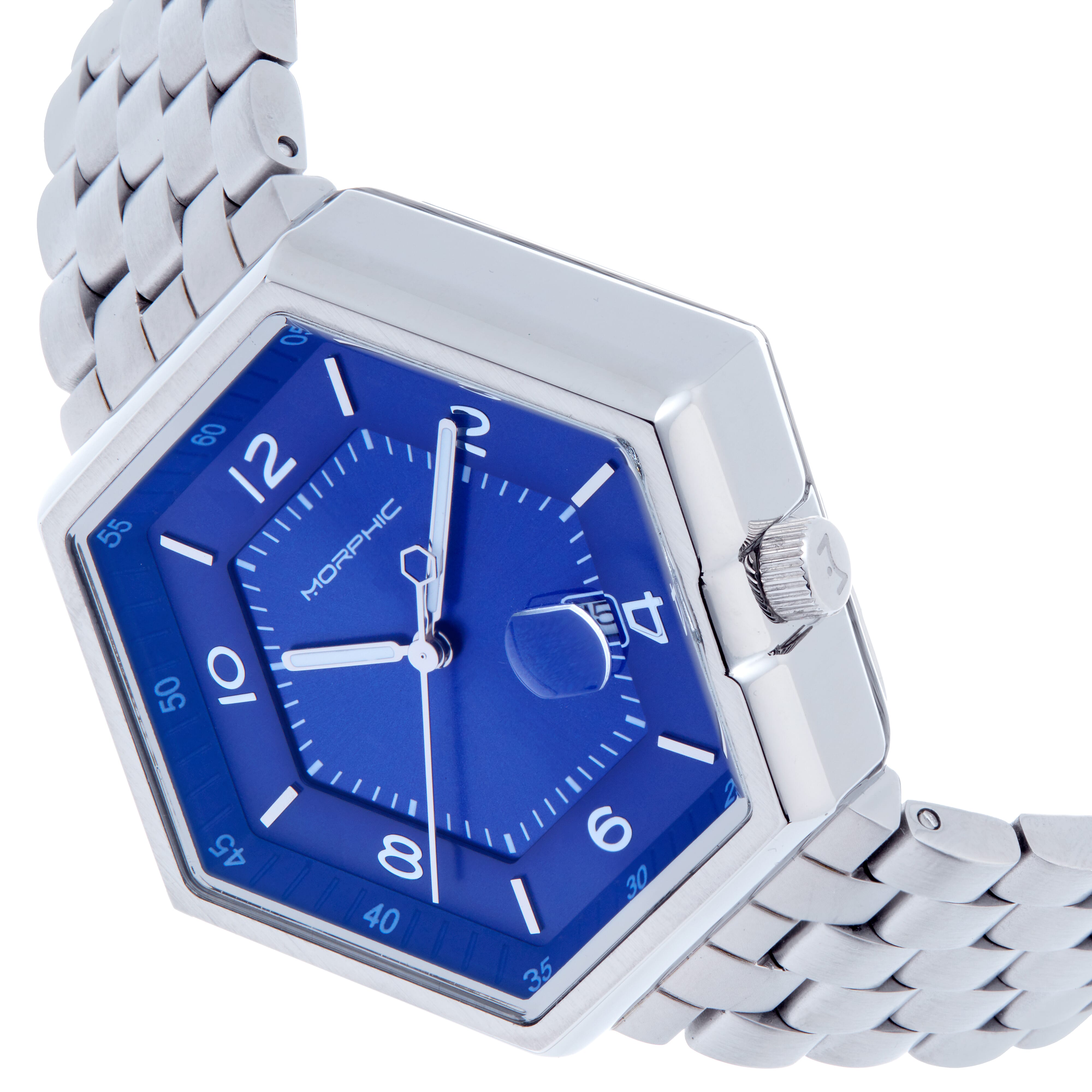 Morphic M96 Series 2115 Quartz Movement Blue Dial With Date 5 ATM Water Resistance Watch in Silver Stainless Steel Strap