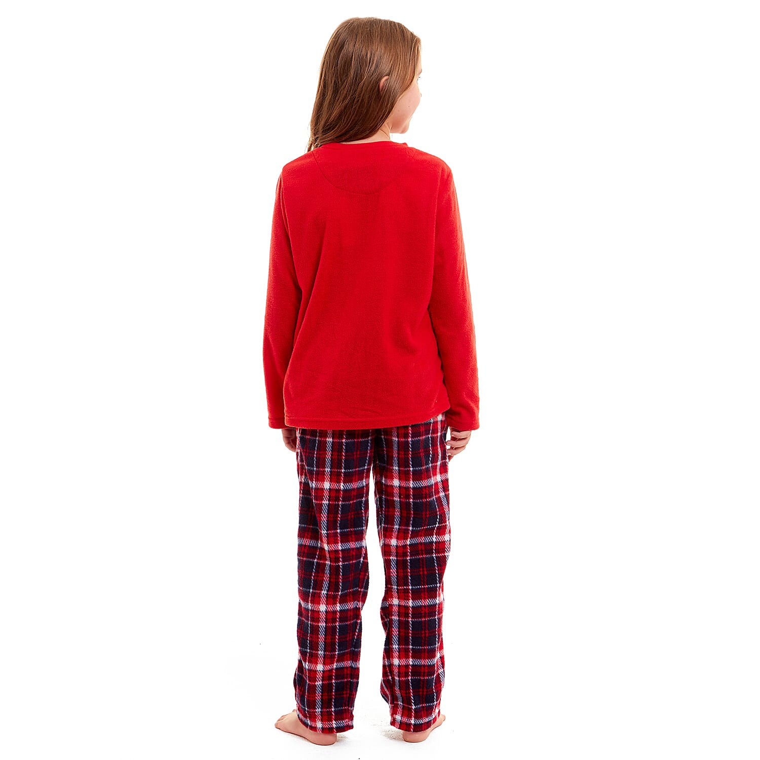 Childrens Reindeer Micro Fleece Pyjamas with Applique Top and Printed Trouser (Size 3-4) - Wine