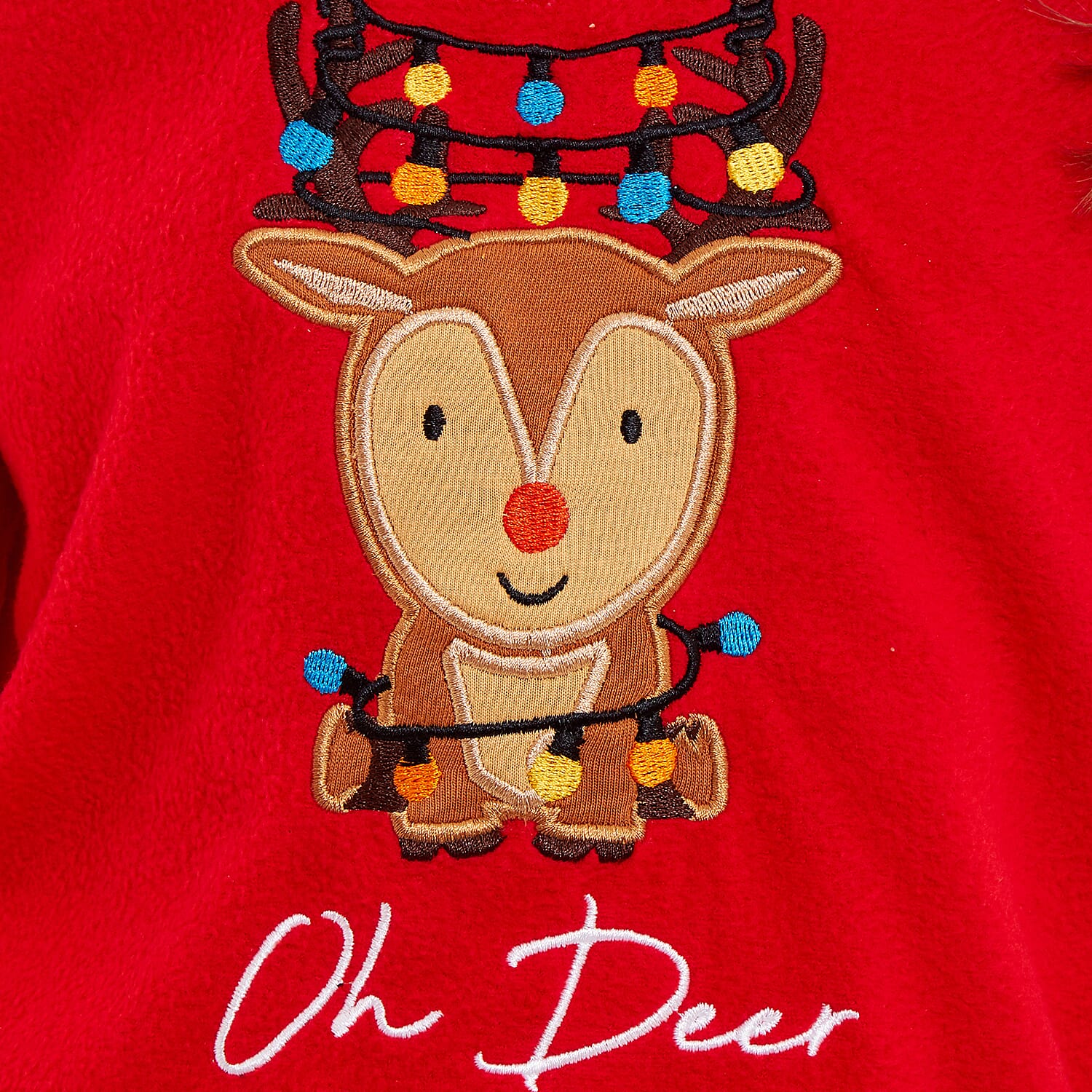 Childrens Reindeer Micro Fleece Pyjamas with Applique Top and Printed Trouser (Size 3-4) - Wine