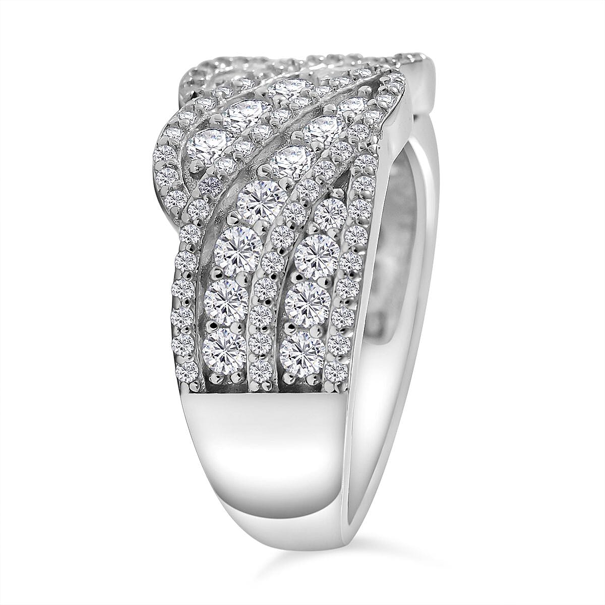 NY Closeout - Cubic Zirconia Entwined Ring in Rhodium Overlay Sterling Silver, Silver Wt. 5.60 Gms