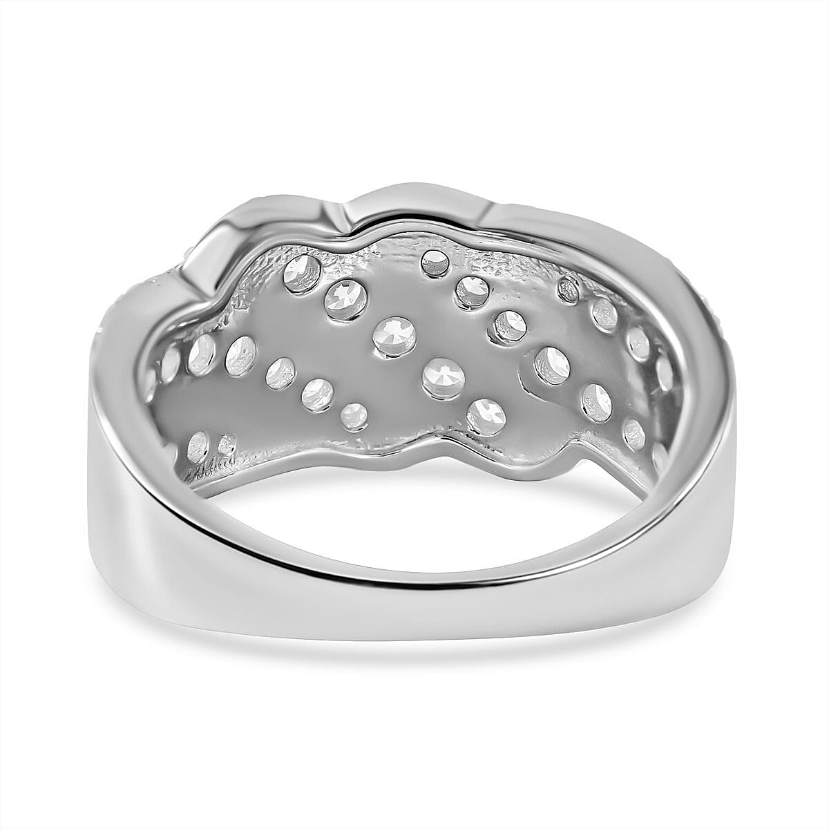 NY Closeout - Cubic Zirconia Entwined Ring in Rhodium Overlay Sterling Silver, Silver Wt. 5.60 Gms