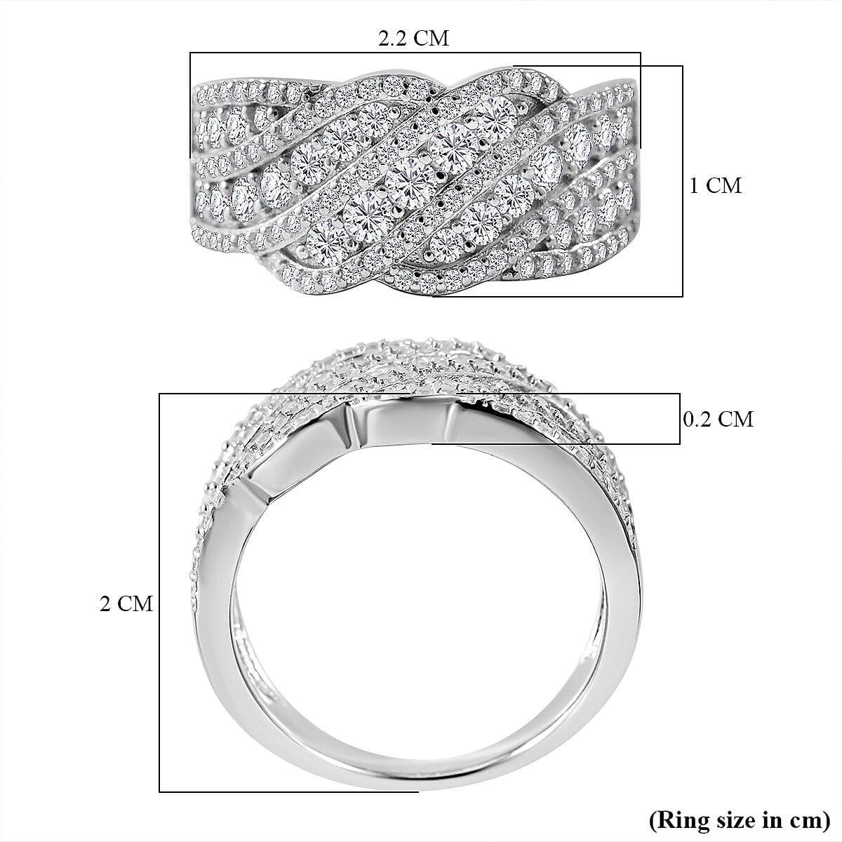 NY Closeout - Cubic Zirconia Entwined Ring in Rhodium Overlay Sterling Silver, Silver Wt. 5.60 Gms