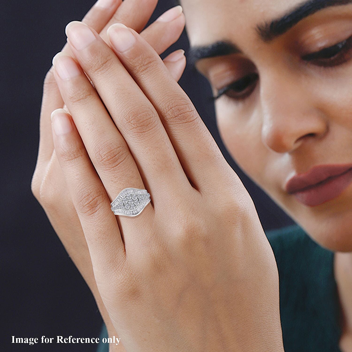 Cubic Zirconia Cluster Ring in Rhodium Overlay Sterling Silver