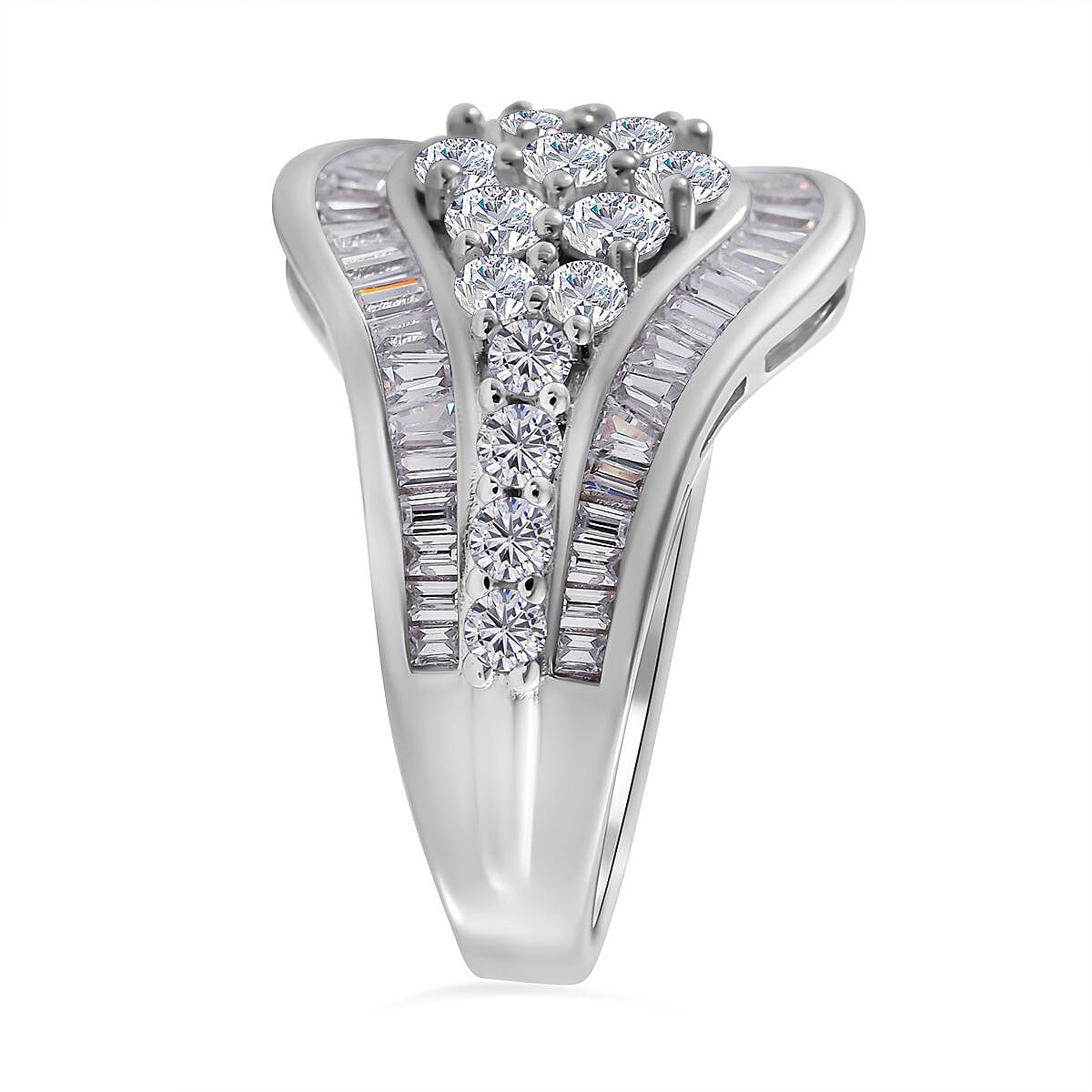 Cubic Zirconia Cluster Ring in Rhodium Overlay Sterling Silver
