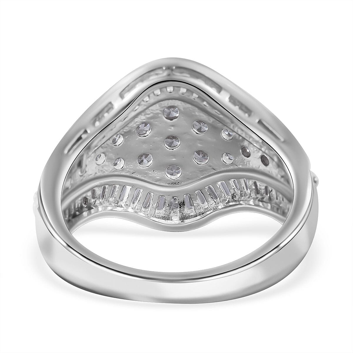 Cubic Zirconia Cluster Ring in Rhodium Overlay Sterling Silver