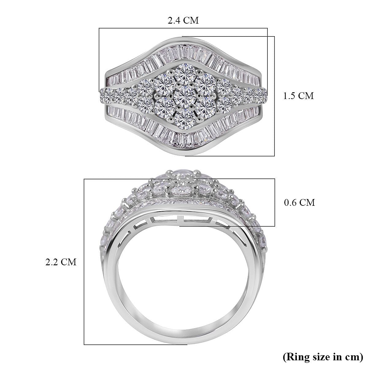 Cubic Zirconia Cluster Ring in Rhodium Overlay Sterling Silver