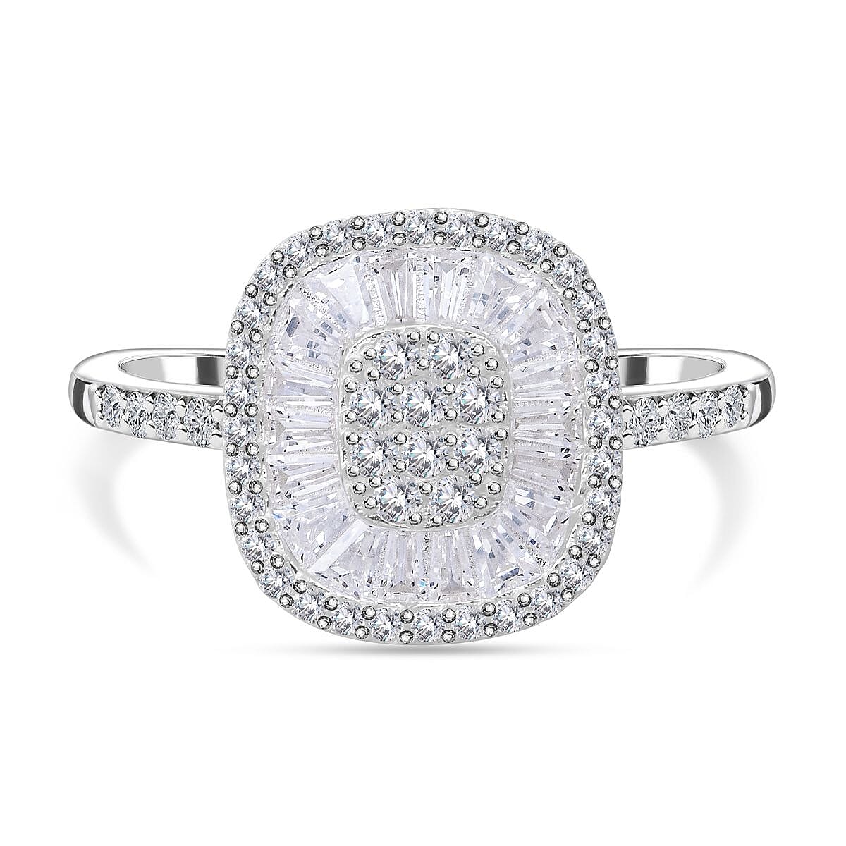 Cubic Zirconia Cluster Ring in Rhodium Overlay Sterling Silver