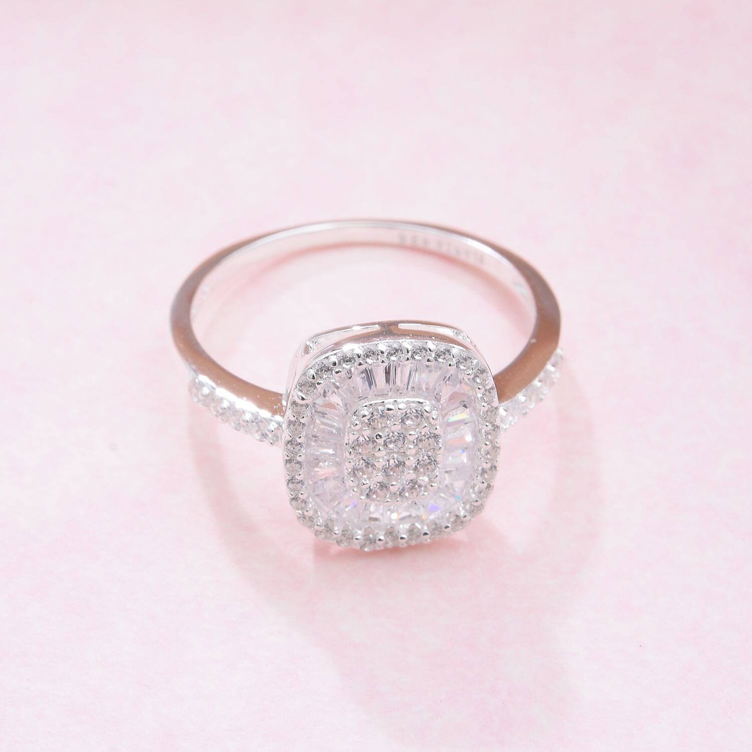 Cubic Zirconia Cluster Ring in Rhodium Overlay Sterling Silver