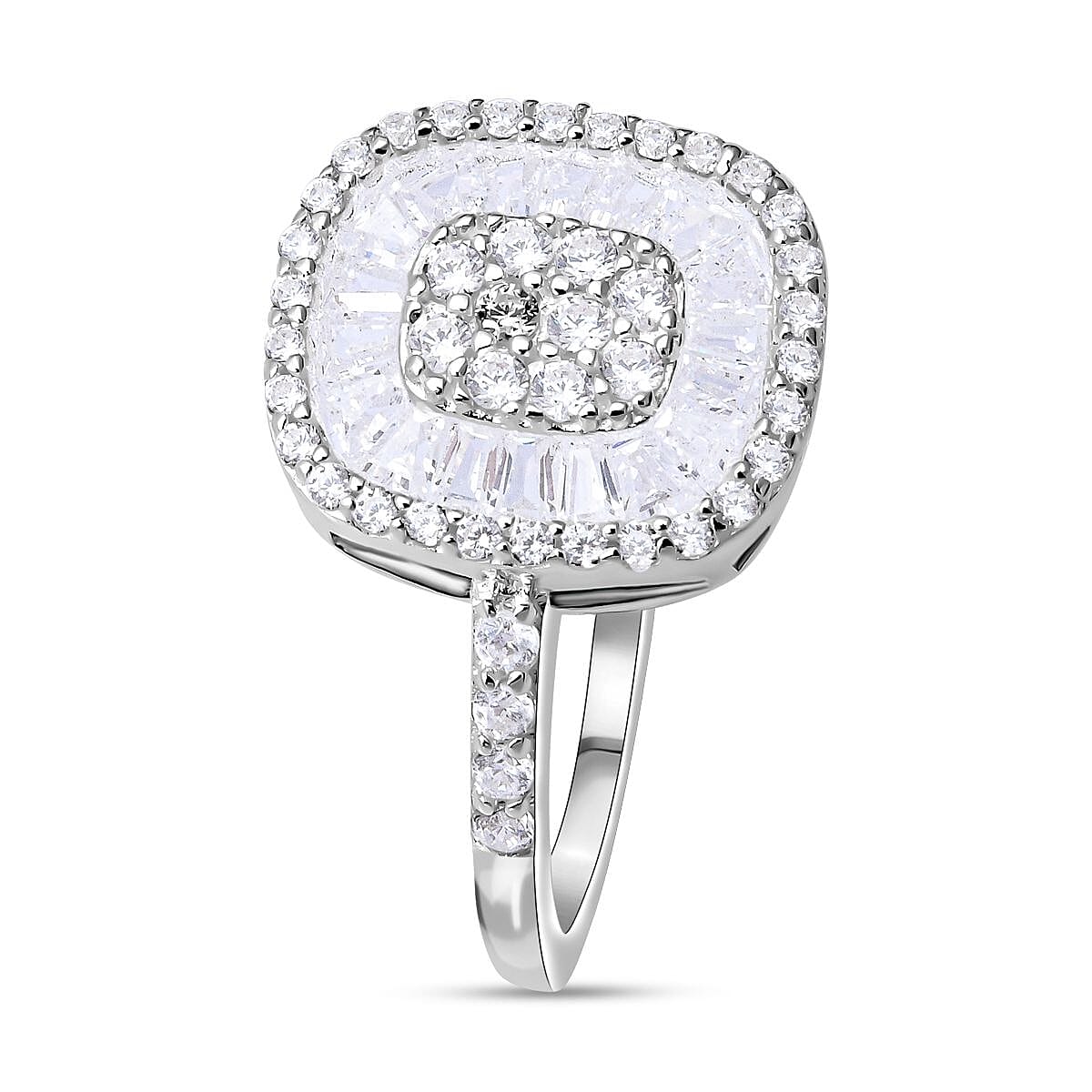 Cubic Zirconia Cluster Ring in Rhodium Overlay Sterling Silver