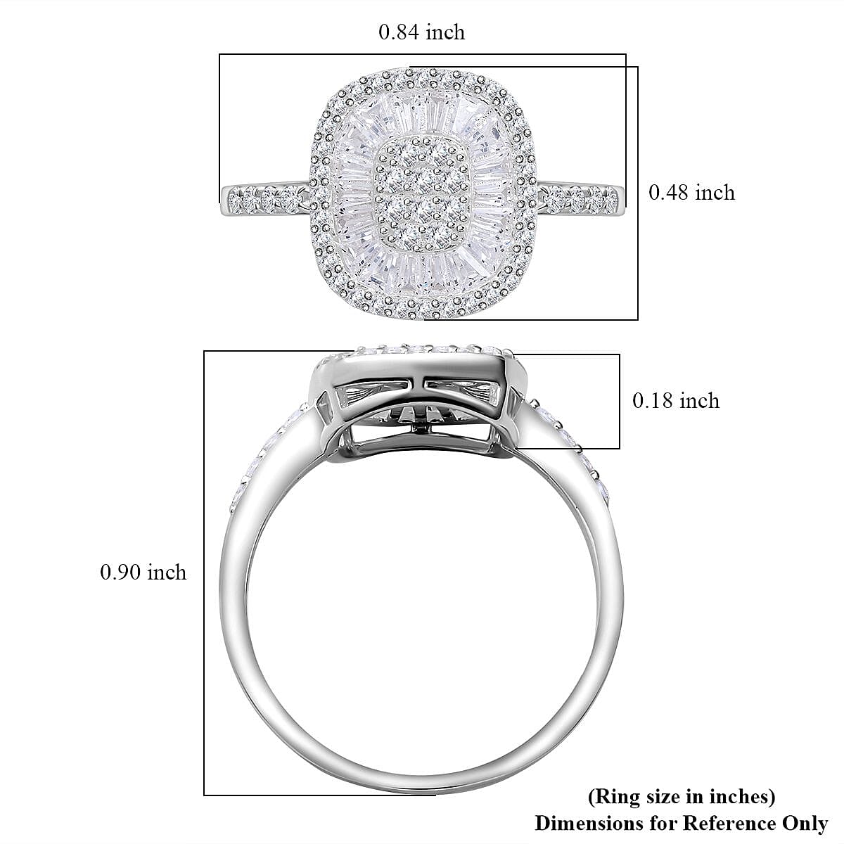 Cubic Zirconia Cluster Ring in Rhodium Overlay Sterling Silver