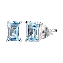Skyblue Topaz Solitaire Earrings with Push Back in Platinum Overlay Sterling Silver 2.73 Ct.