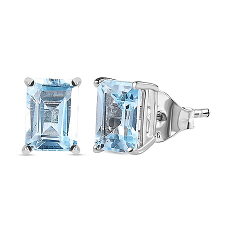 Skyblue Topaz Solitaire Earrings with Push Back in Platinum Overlay Sterling Silver 2.73 Ct.