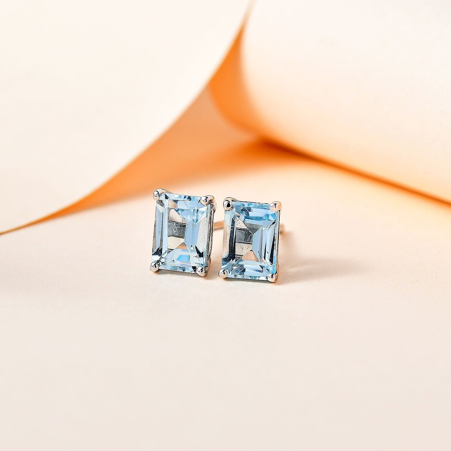 Skyblue Topaz Solitaire Earrings with Push Back in Platinum Overlay Sterling Silver 2.73 Ct.
