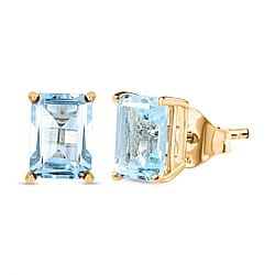 Skyblue Topaz Solitaire Earrings with Push Back in Platinum Overlay Sterling Silver 2.73 Ct.