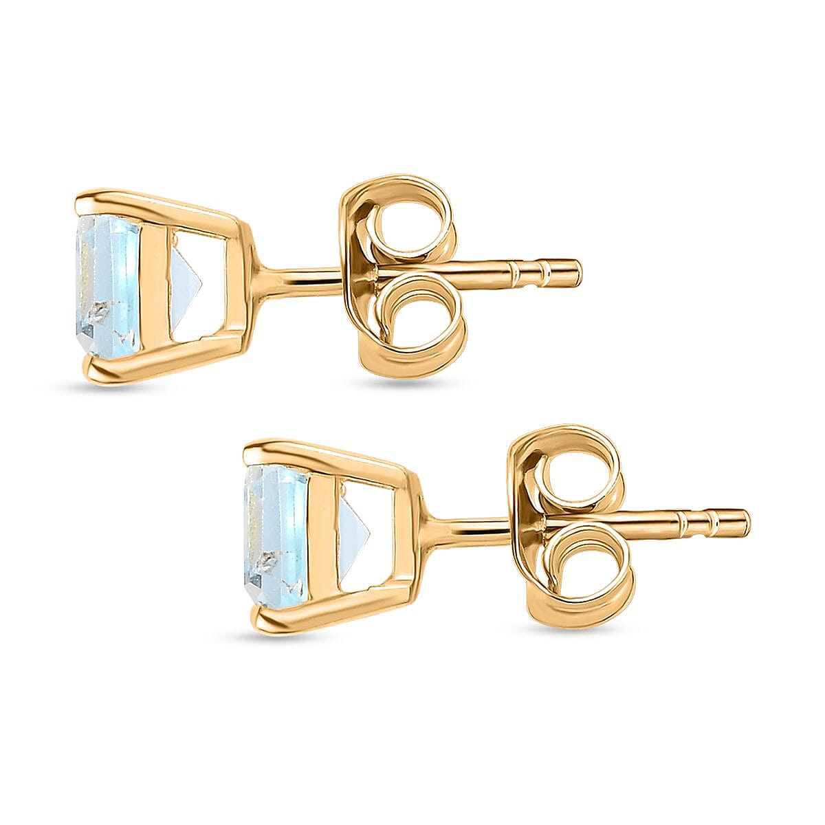 Skyblue Topaz Solitaire Earrings with Push Back in 18K Vermeil Yellow Gold Plated Sterling Silver 2.26 Ct.