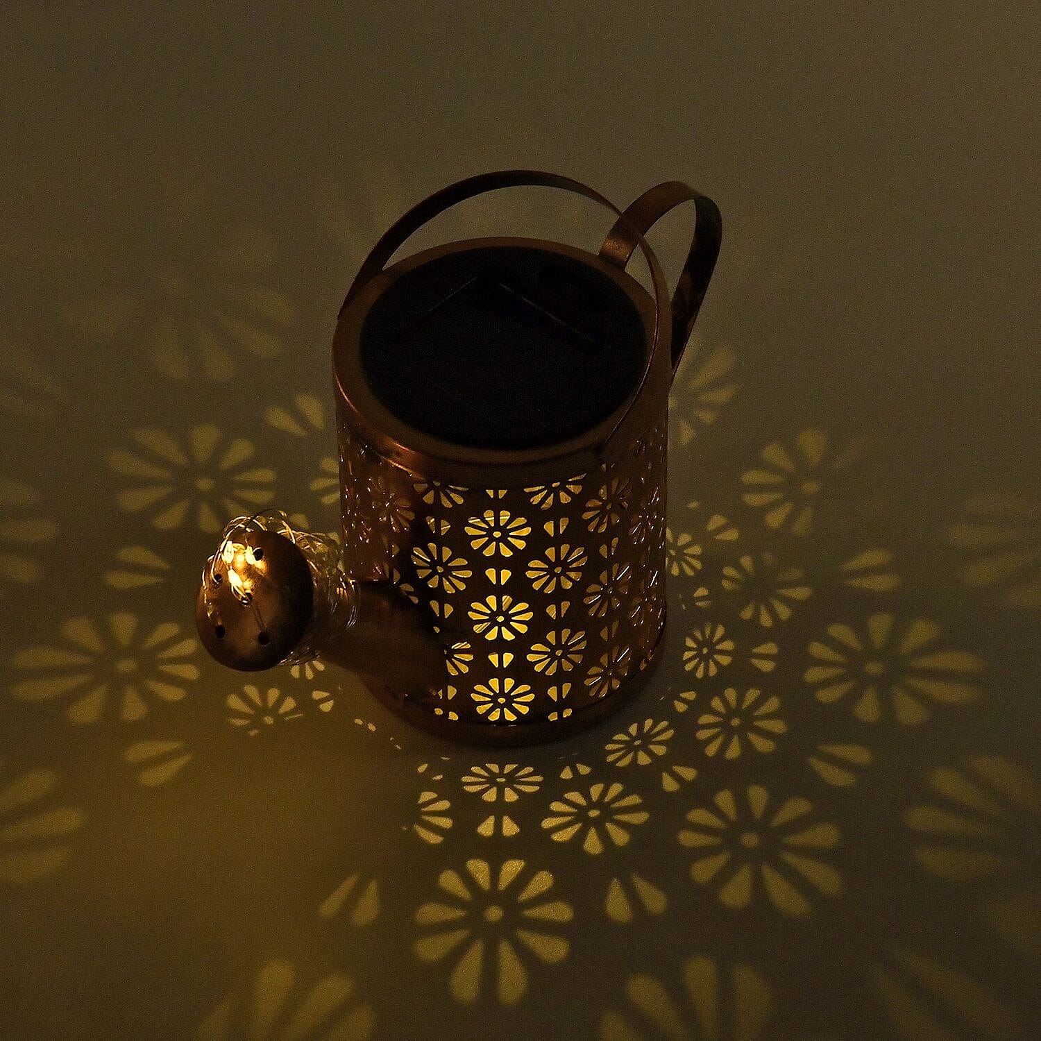 Solar Watering Can with Waterfall Fairy Light Strings - Black