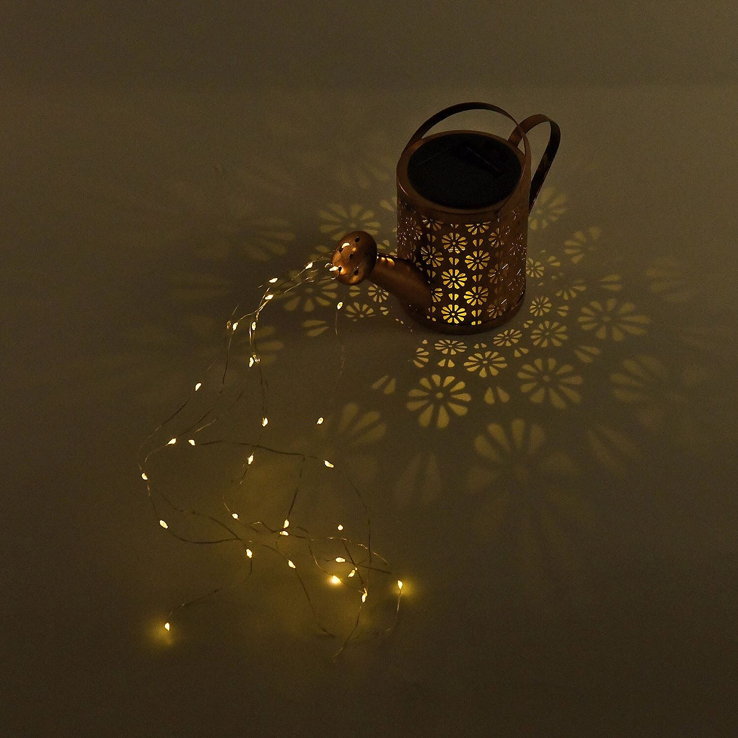 Solar Watering Can with Waterfall Fairy Light Strings - Black