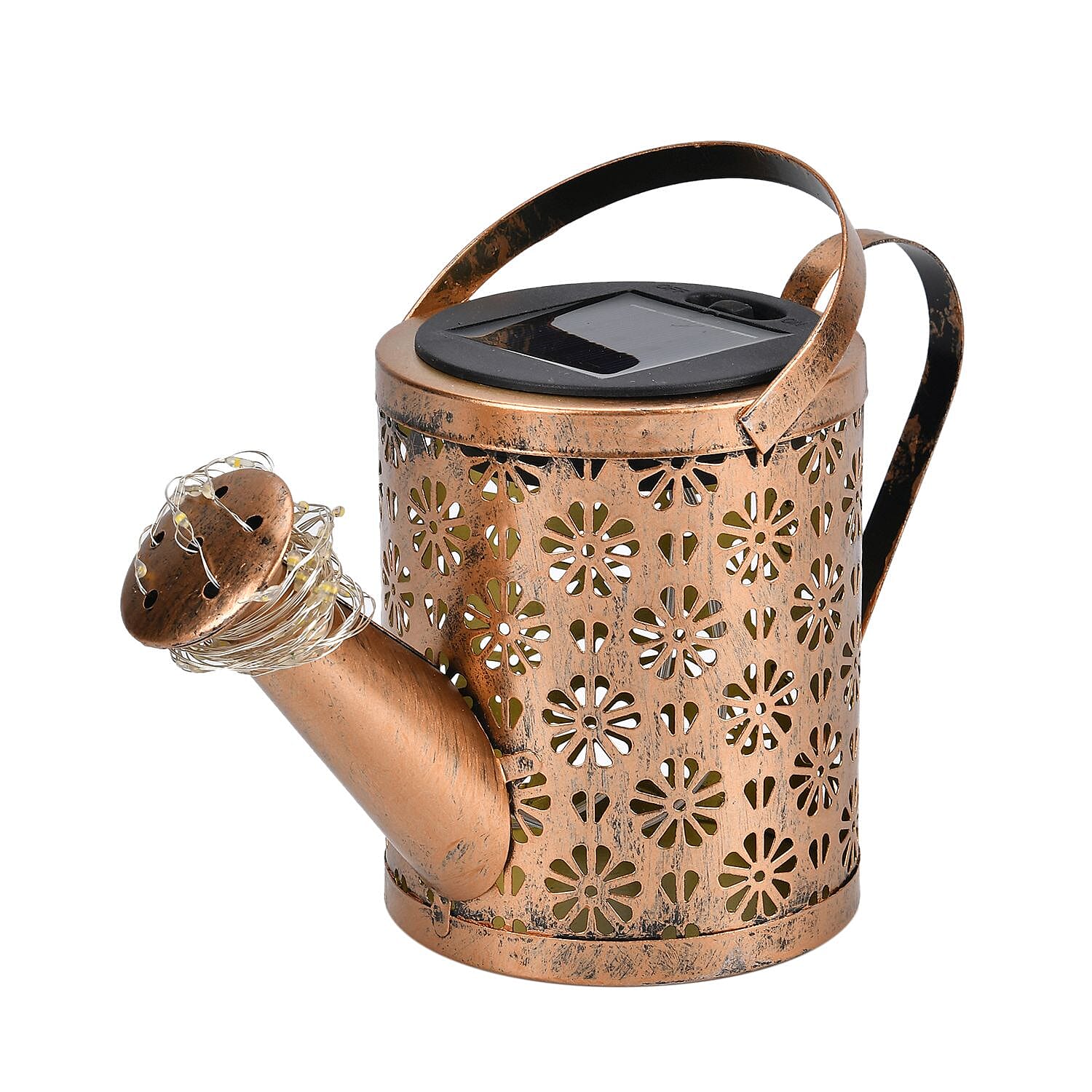 Solar Watering Can with Waterfall Fairy Light Strings - Black