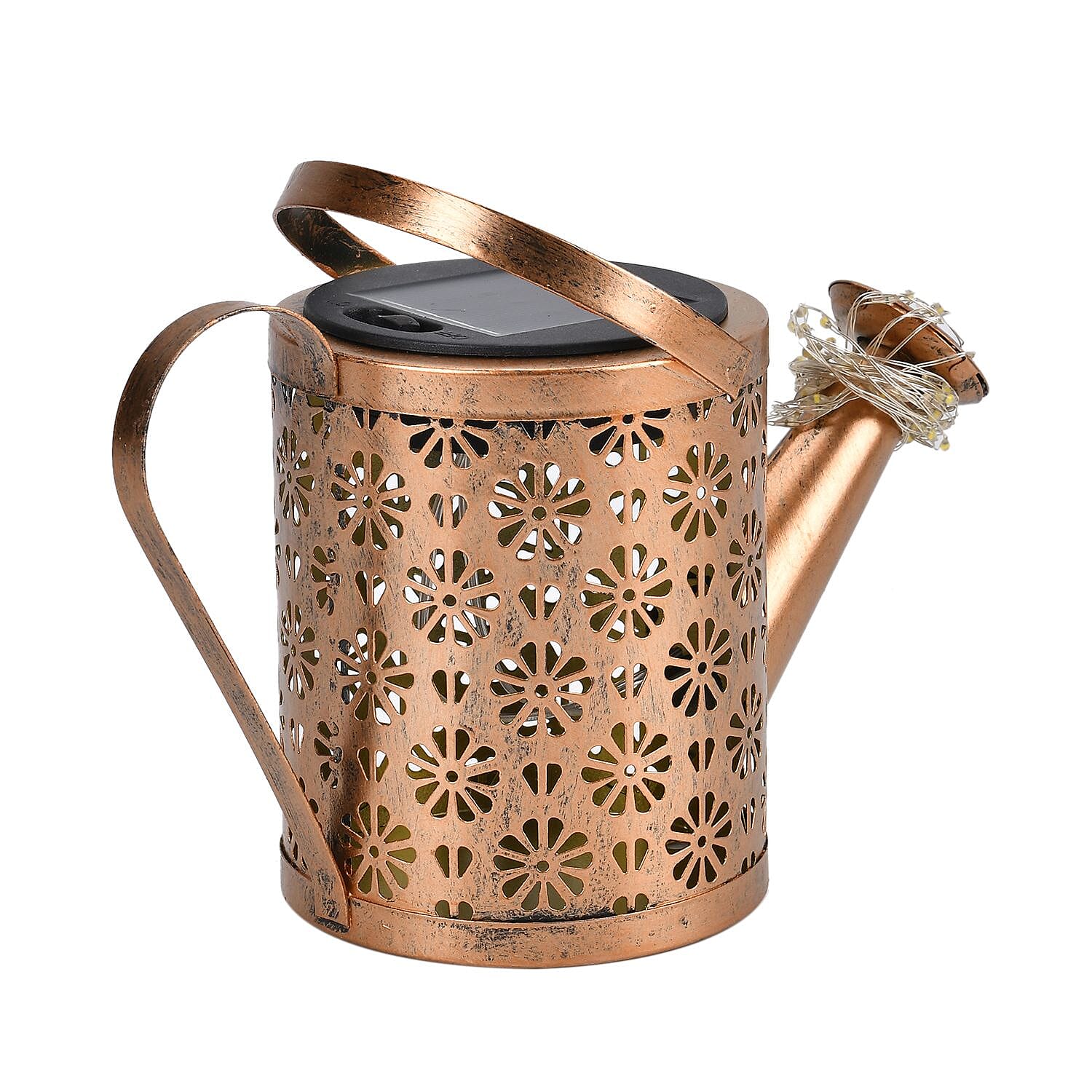 Solar Watering Can with Waterfall Fairy Light Strings - Black