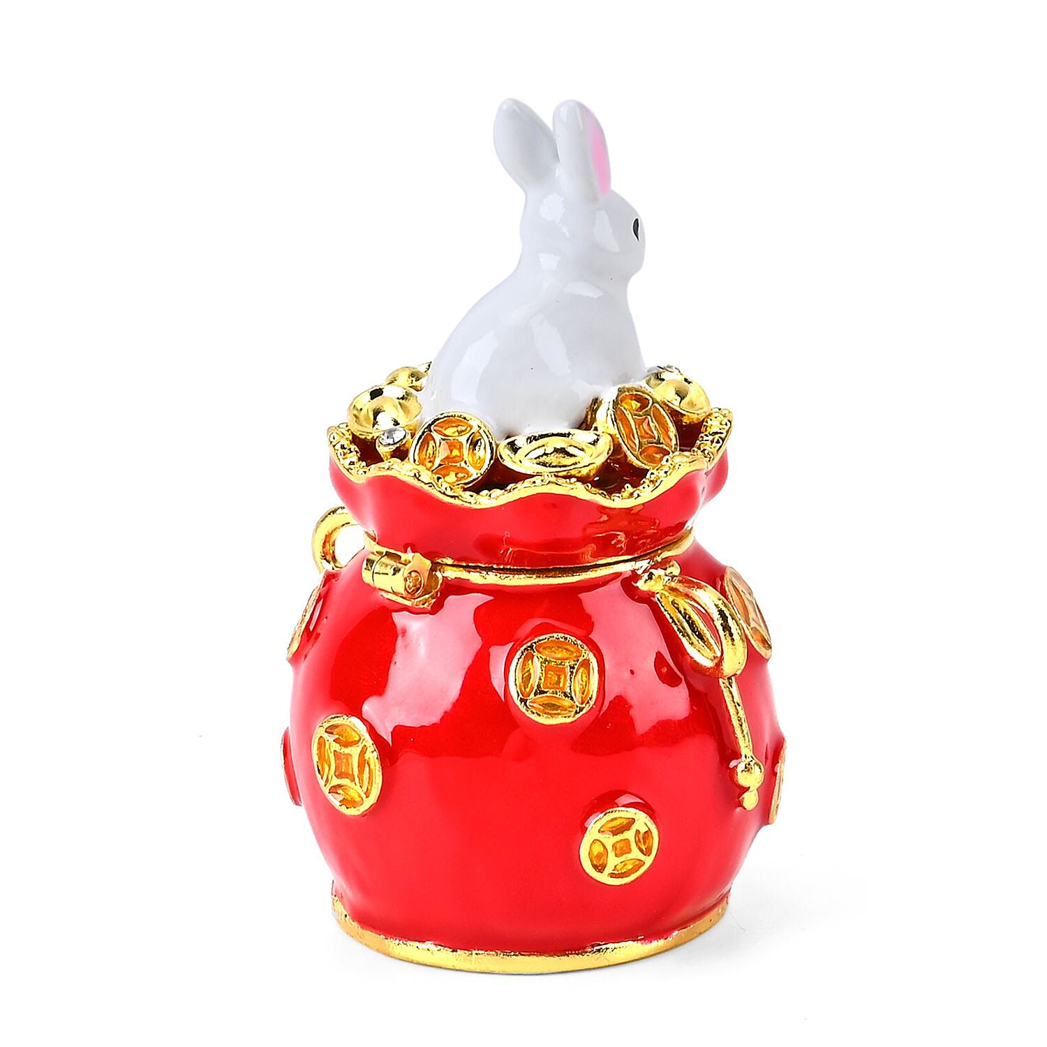 Trinket Storage Box with Cute Rabbit on Top (Size 7x5 cm) - White - Red