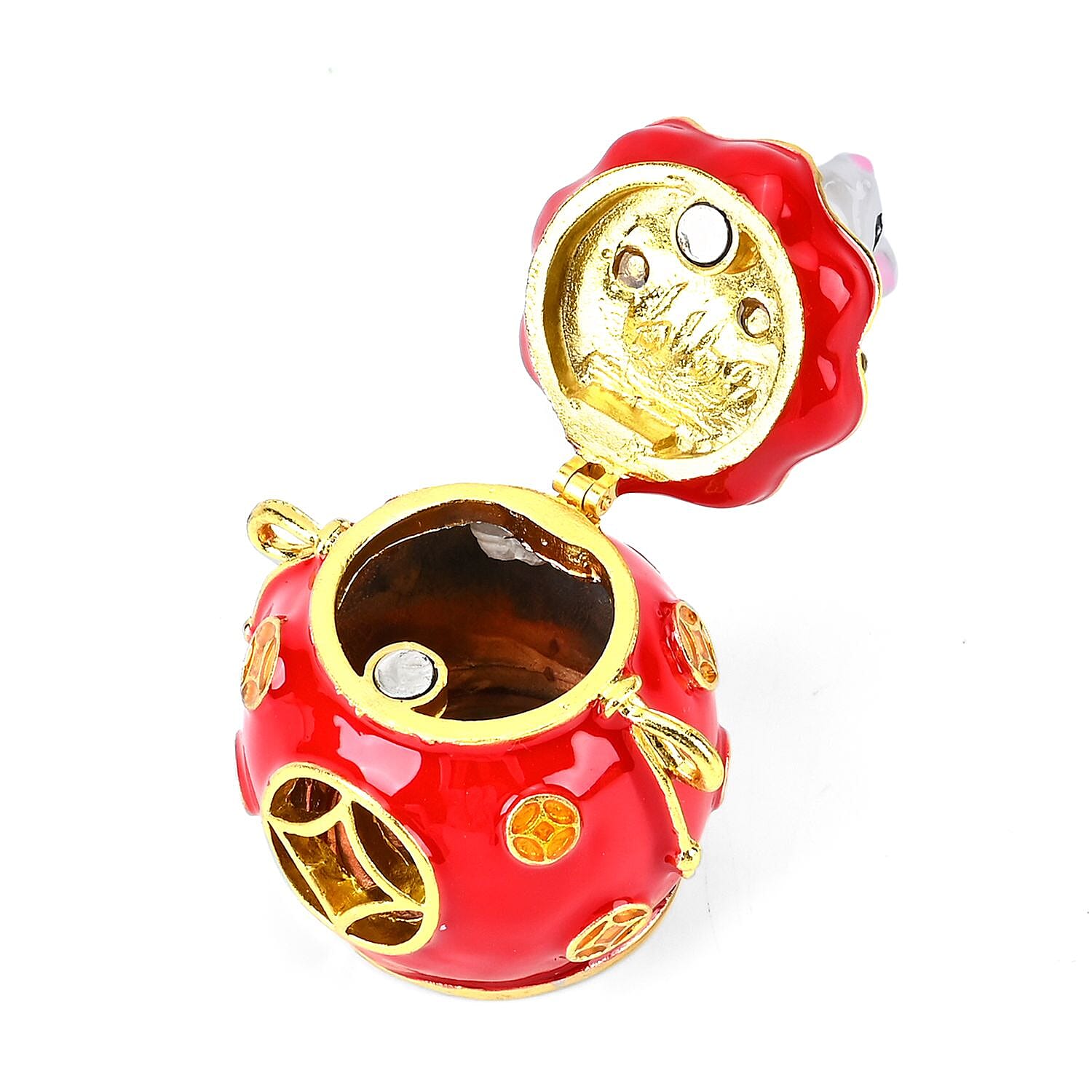 Trinket Storage Box with Cute Rabbit on Top (Size 7x5 cm) - White - Red