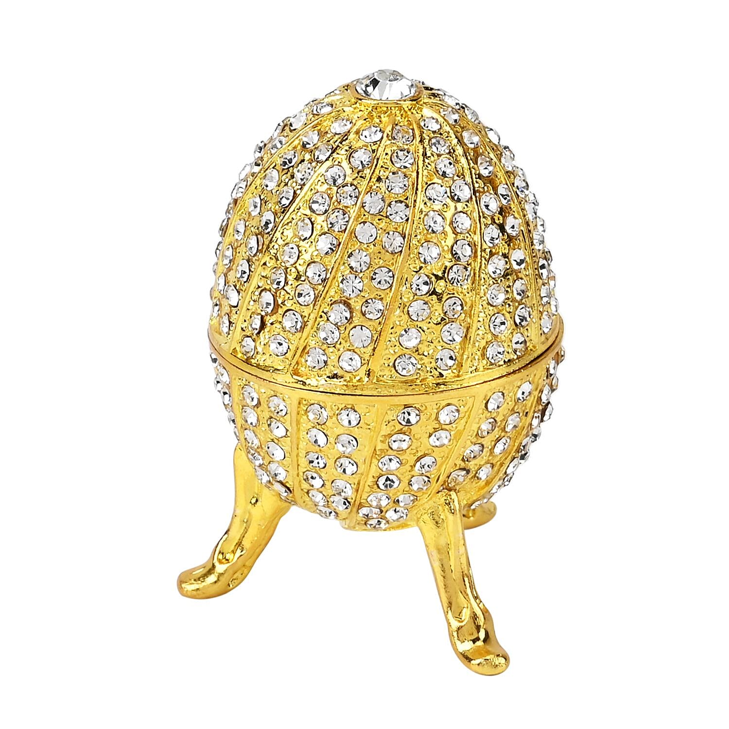 Hand-Painted Crystal Enamelled Easter Egg Trinket Box (Size 6x4 cm) - Gold