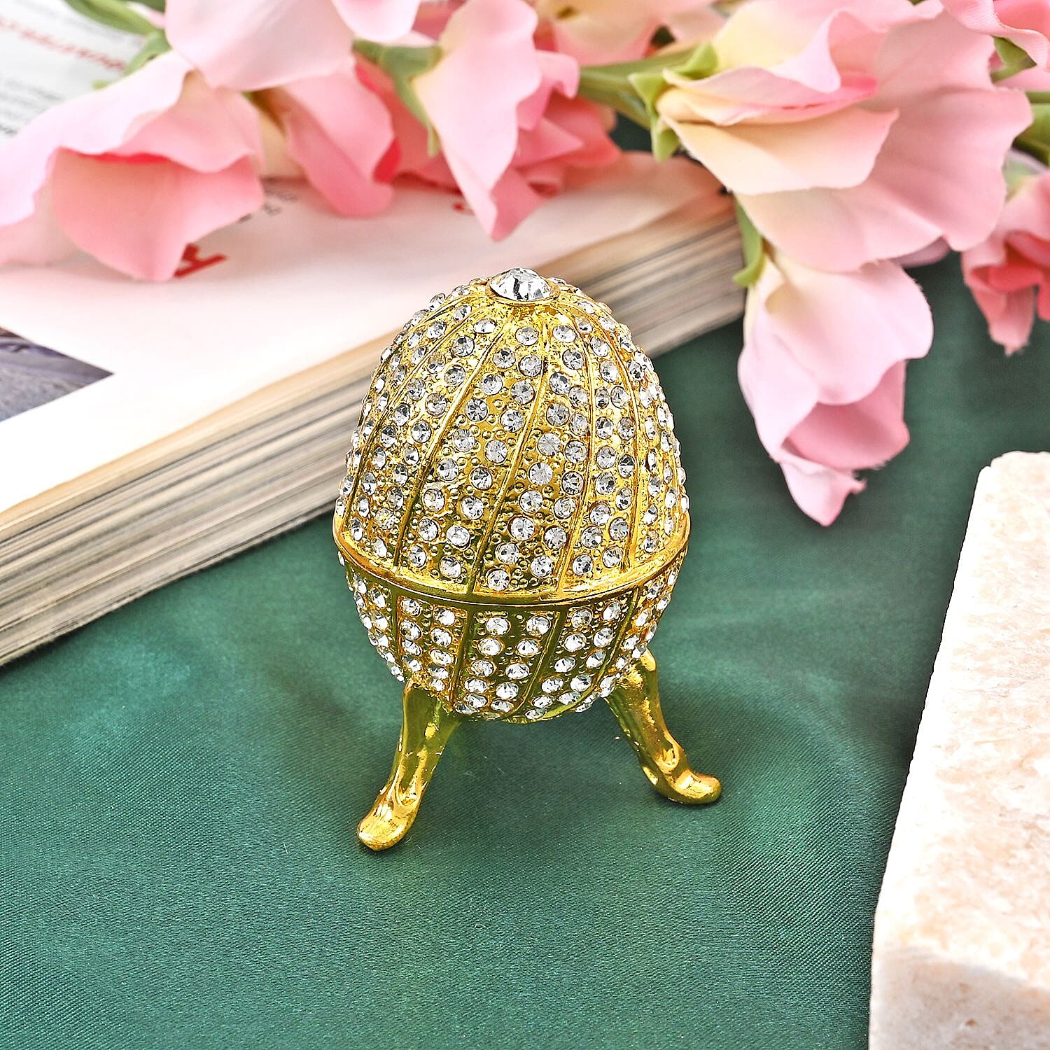 Hand-Painted Crystal Enamelled Easter Egg Trinket Box (Size 6x4 cm) - Gold