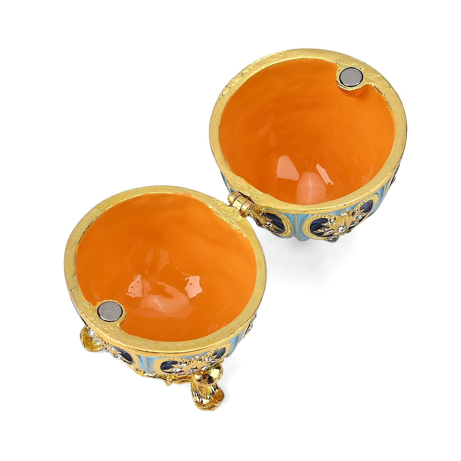 Hand-Painted Crystal Enamelled Easter Egg Trinket Box (Size 6x4 cm) - Blue & Gold