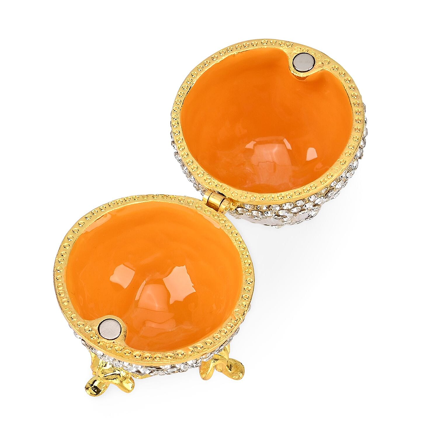 Hand-Painted Crystal Enamelled Easter Egg Trinket Box (Size 6x4 cm) - Silver & Gold