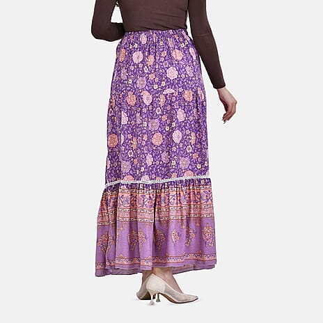 La Marey 100% Viscose Floral Print Skirt (One Size, 8-18) - Purple