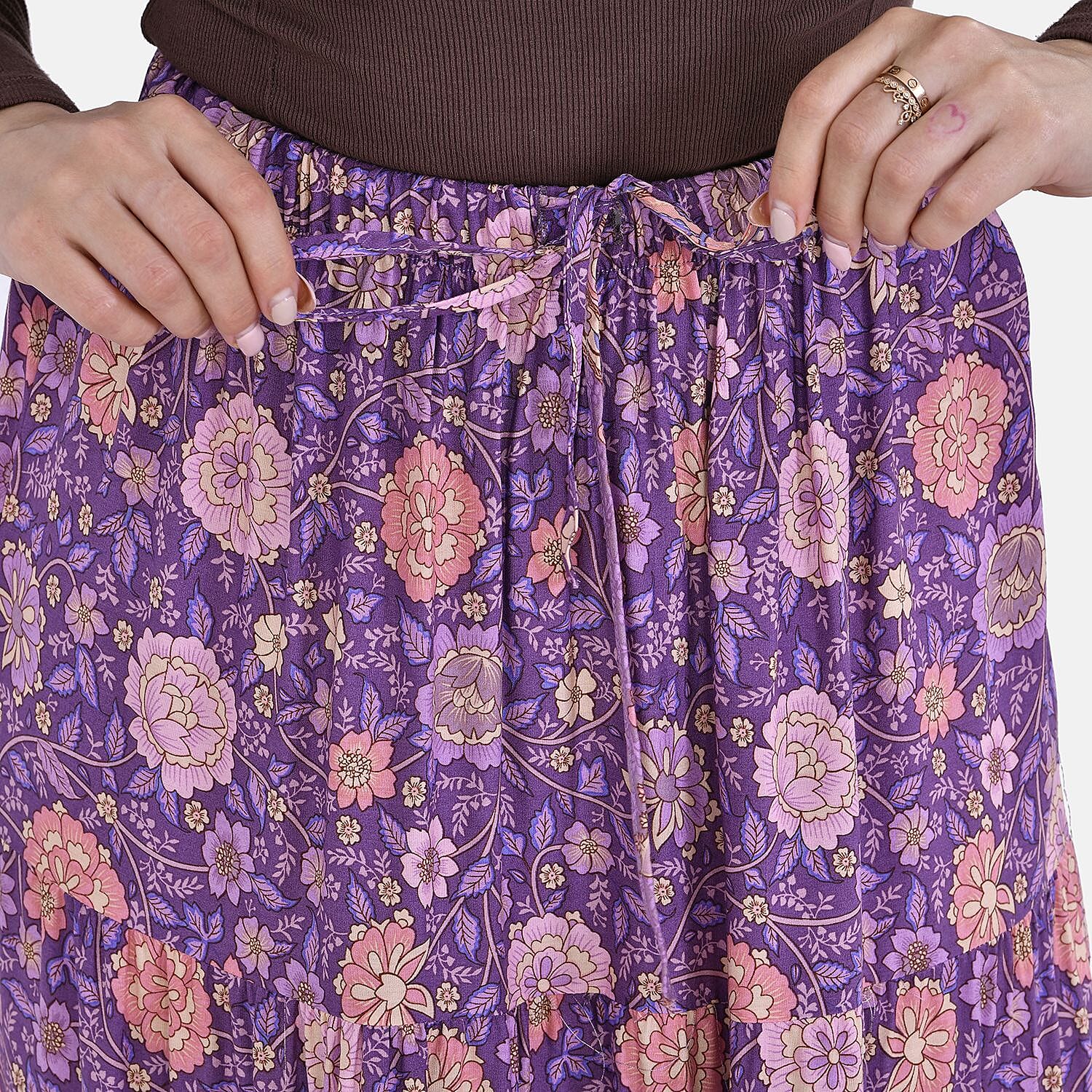 La Marey Floral Print Maxi Skirt