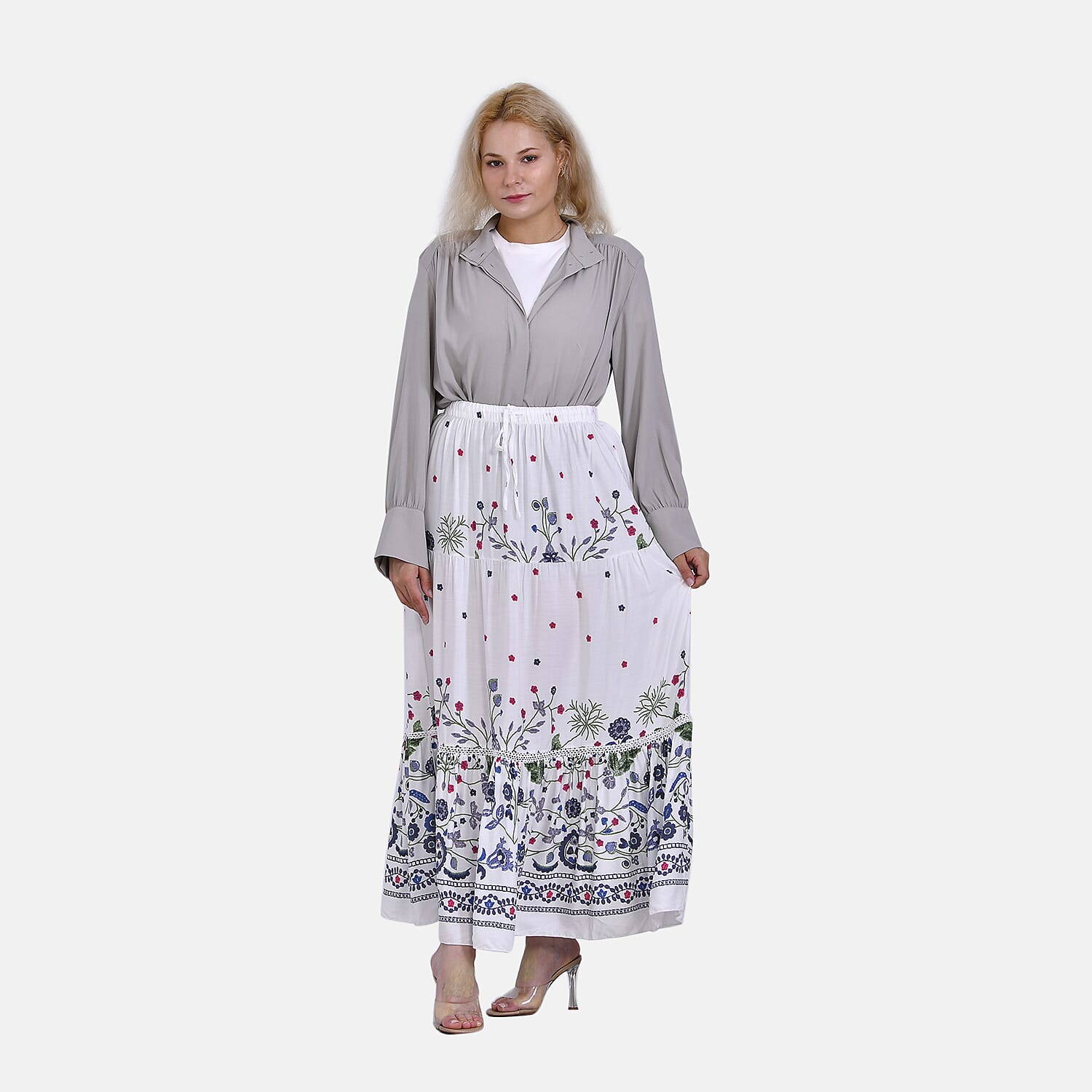 La Marey Floral Print Maxi Skirt