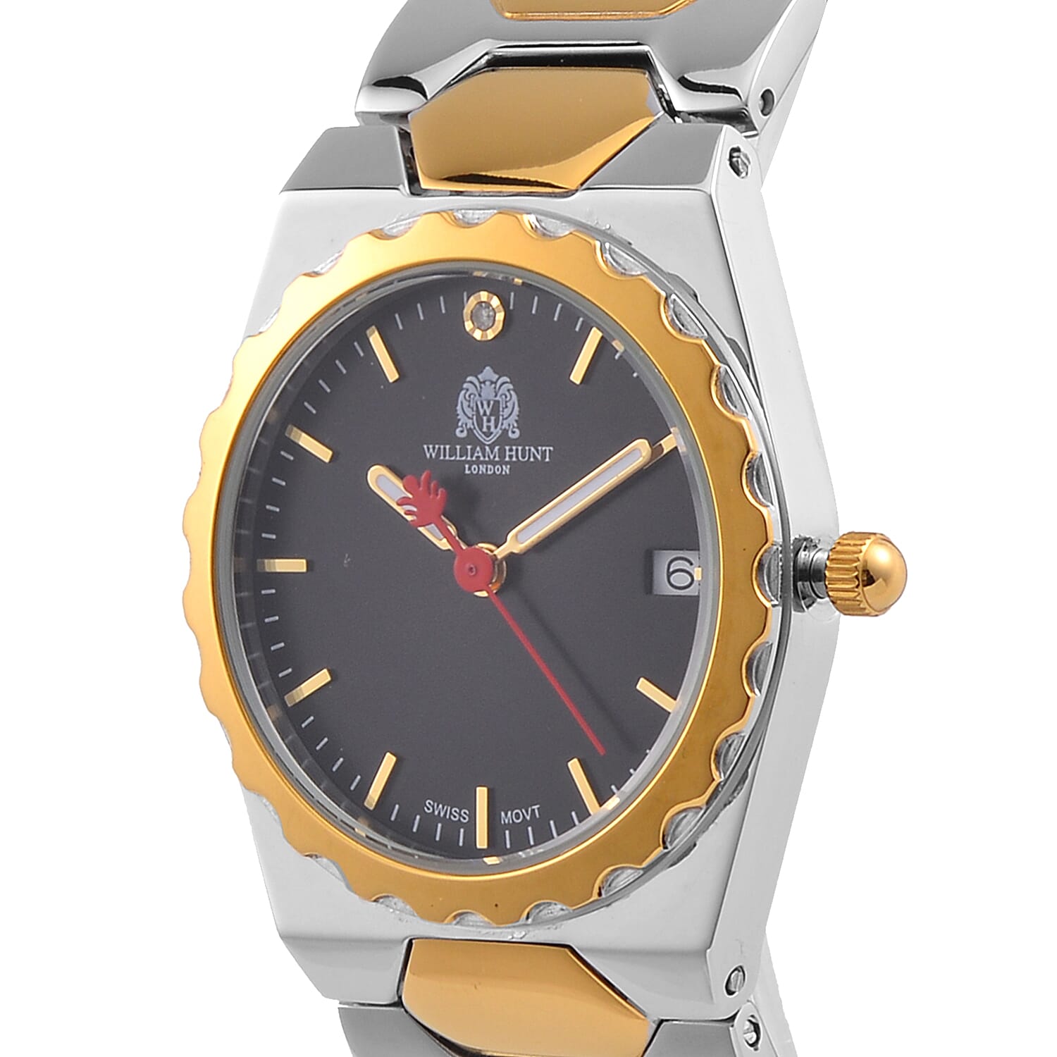 William Hunt Swiss Movement Diamond Studded Ladies Watch with Black Dial and Two Tone