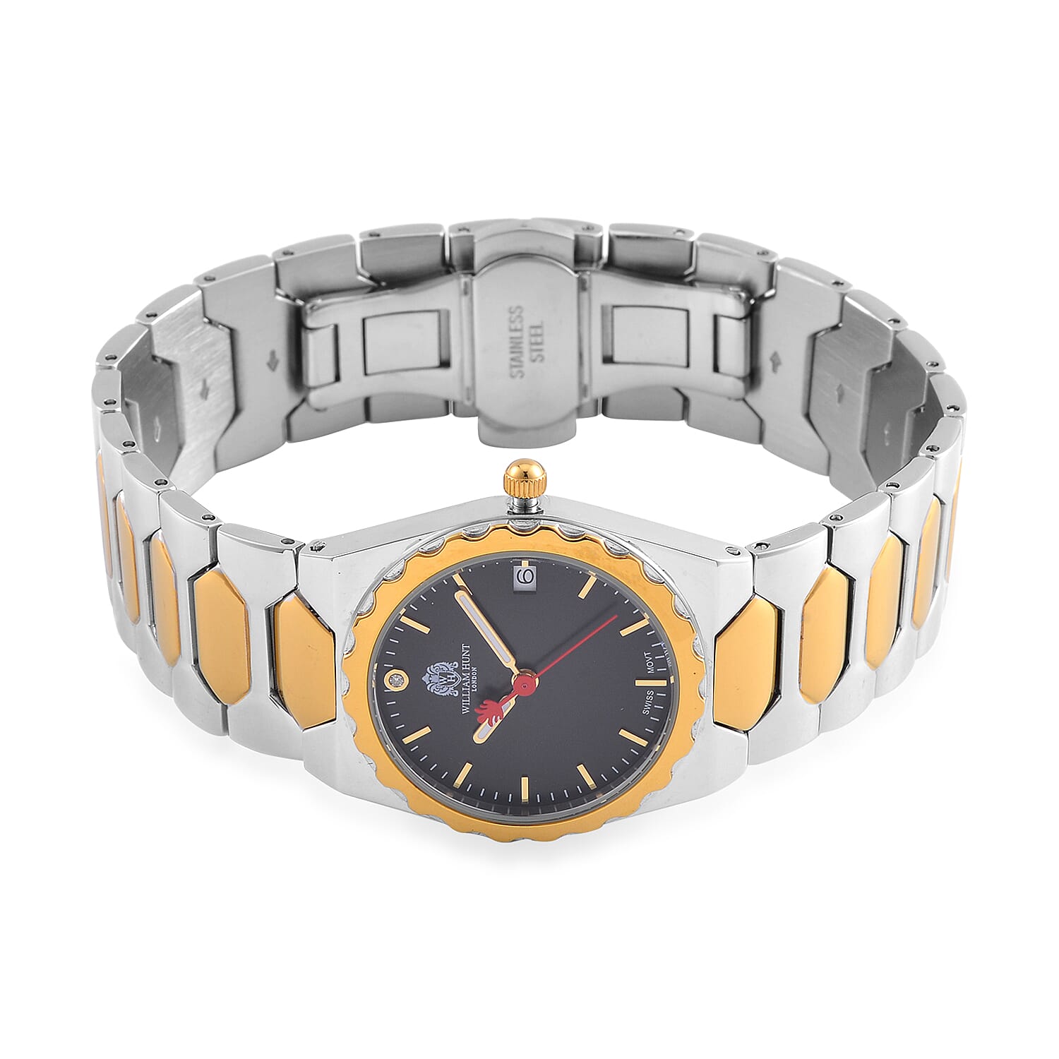 William Hunt Swiss Movement Diamond Studded Ladies Watch with Black Dial and Two Tone