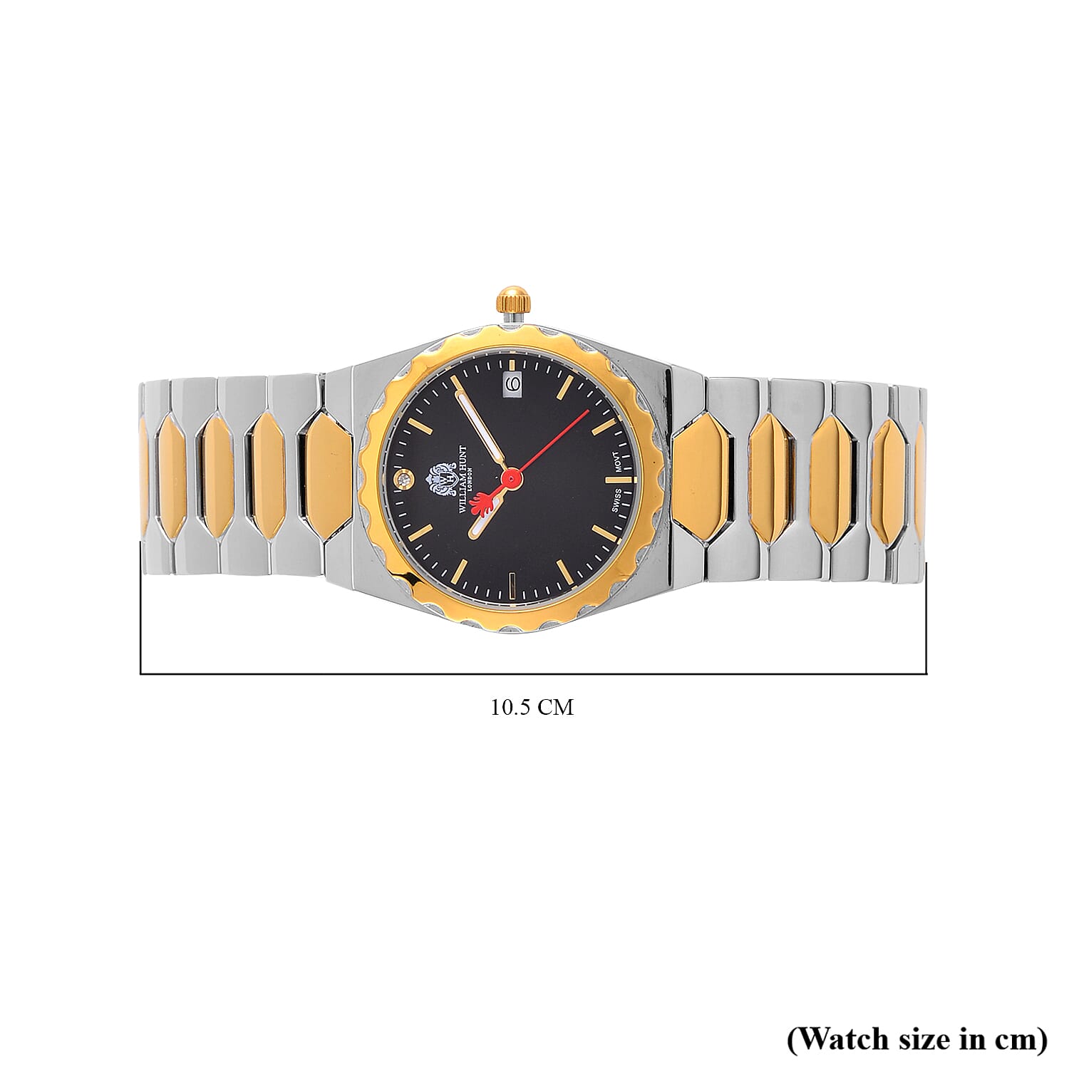 William Hunt Swiss Movement Diamond Studded Ladies Watch with Black Dial and Two Tone