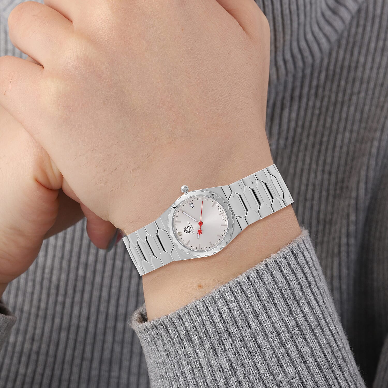 William Hunt Swiss Movement Diamond Studded Ladies Watch with White Dial and Silver and Silver Tone