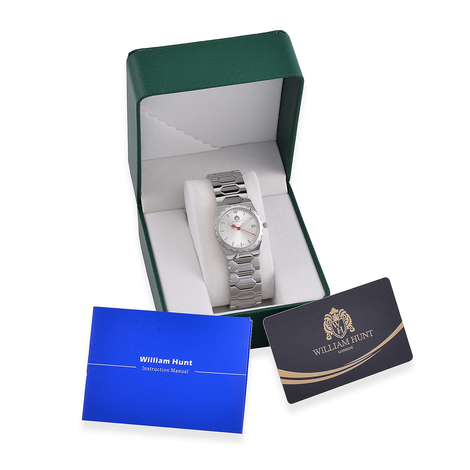 William Hunt Swiss Movement Diamond Studded Ladies Watch with White Dial and Silver and Silver Tone