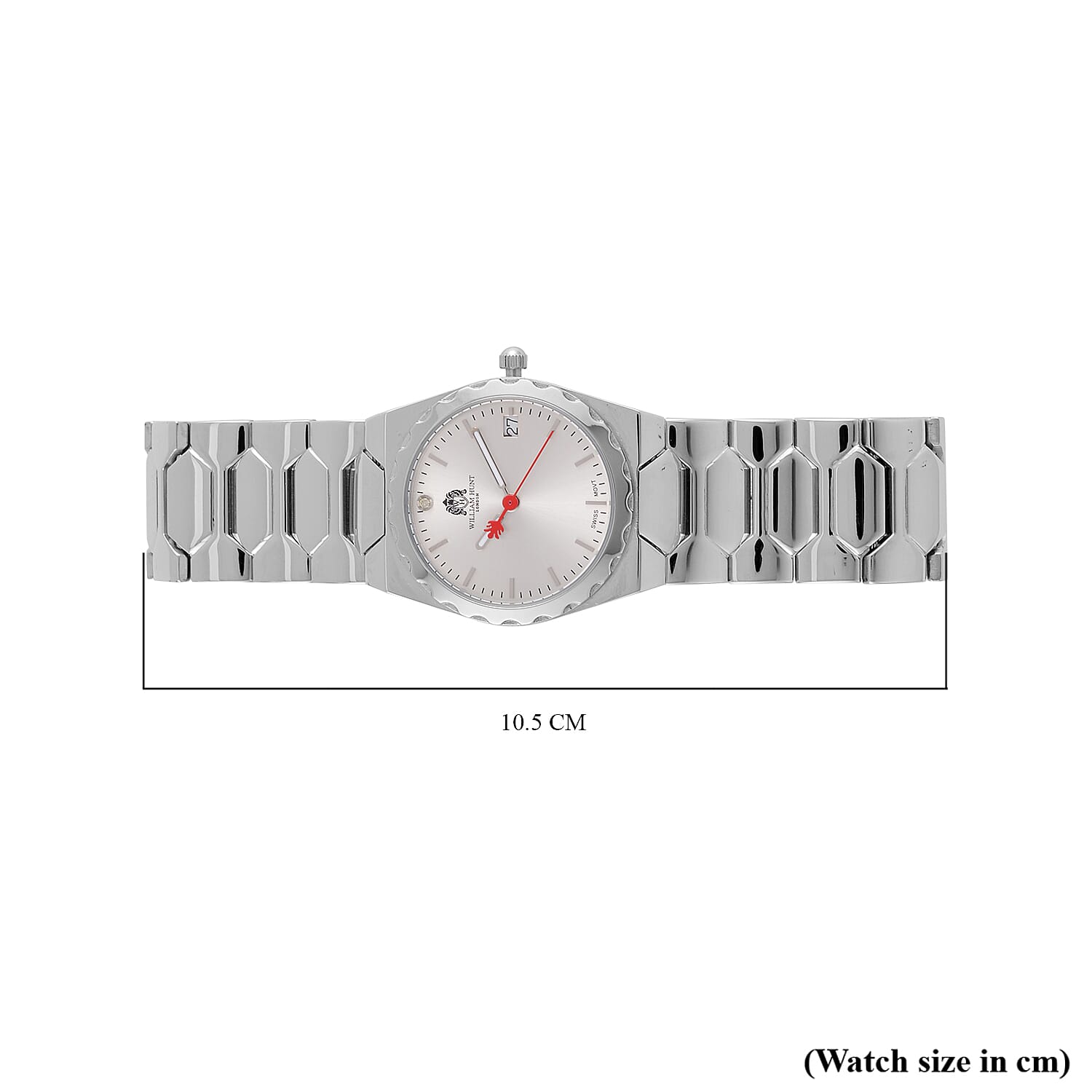 William Hunt Swiss Movement Diamond Studded Ladies Watch with White Dial and Silver and Silver Tone