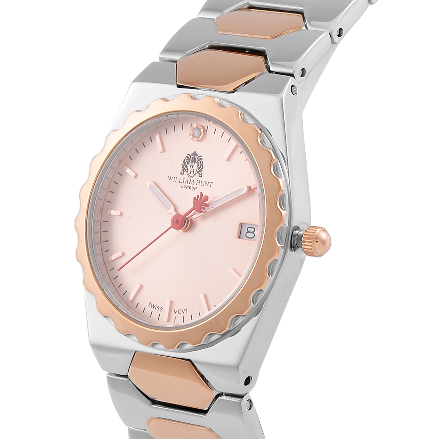 William Hunt Ronda 505 Rose Gold Dial with Date 5ATM WR Watch with Stainless Steel Strap in Dual Tone