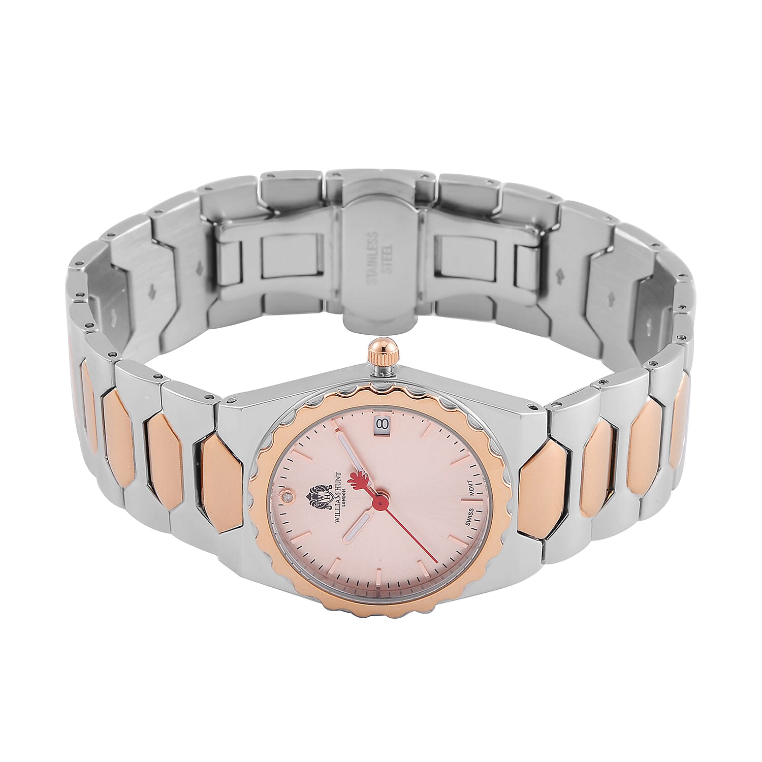 William Hunt Ronda 505 Rose Gold Dial with Date 5ATM WR Watch with Stainless Steel Strap in Dual Tone