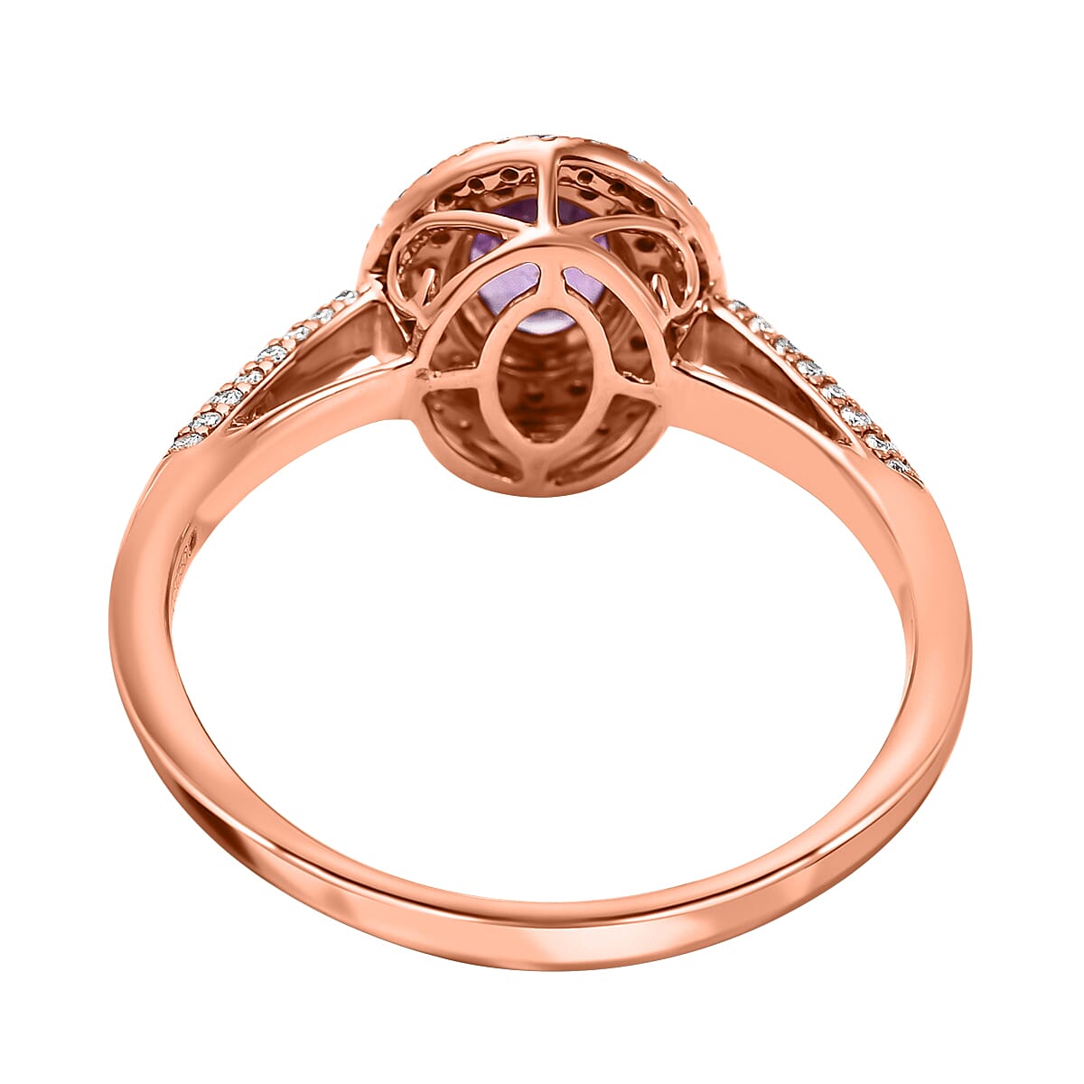 AGI Certified 18K Rose Gold AAA Purple Sapphire and Diamond (SI-G-H) Ring 1.40 Ct