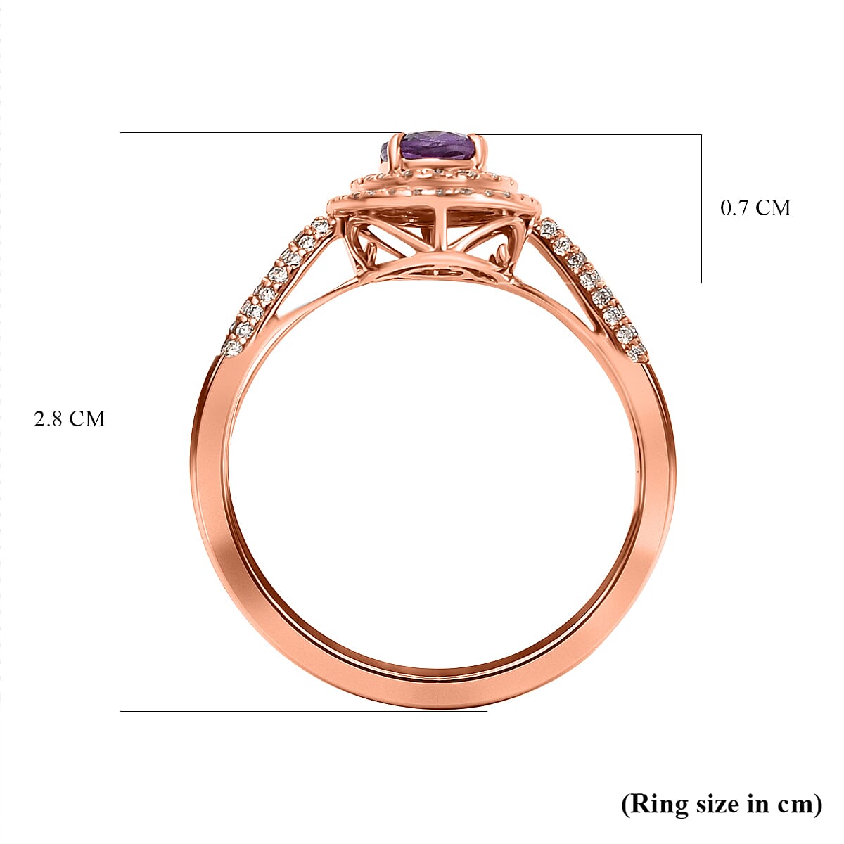 AGI Certified 18K Rose Gold AAA Purple Sapphire and Diamond (SI-G-H) Ring 1.40 Ct
