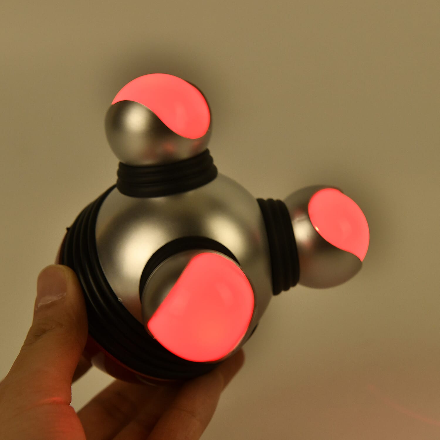 Vibrating Body Massager with Soft Lighting (3xAAA Battery,Not Inc.) - Red - Silver