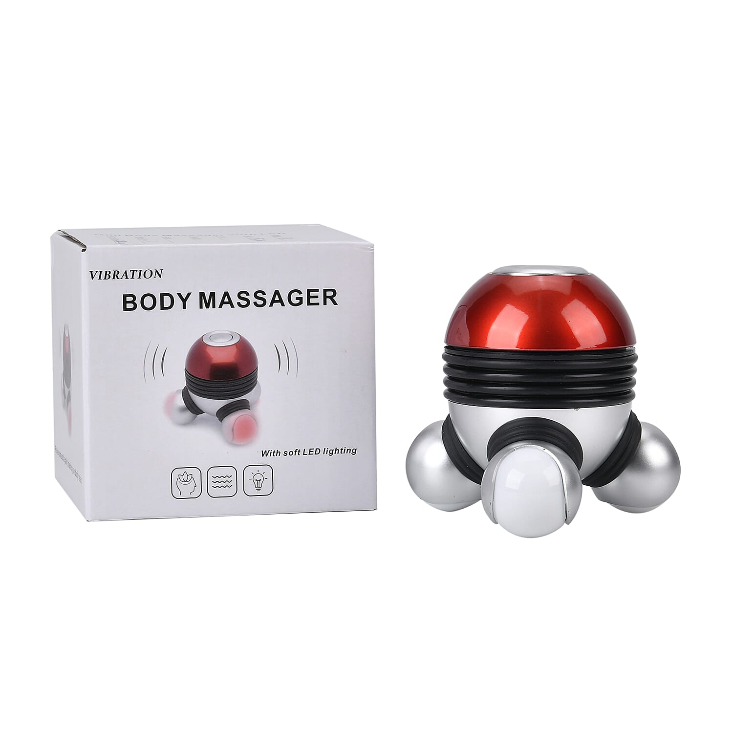 Vibrating Body Massager with Soft Lighting (3xAAA Battery,Not Inc.) - Red - Silver