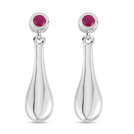 LUCY Q - Drop Collection Fissure Filled Ruby Earring with Push Back in Rhodium Overlay Sterling Silver 0.70 Ct.