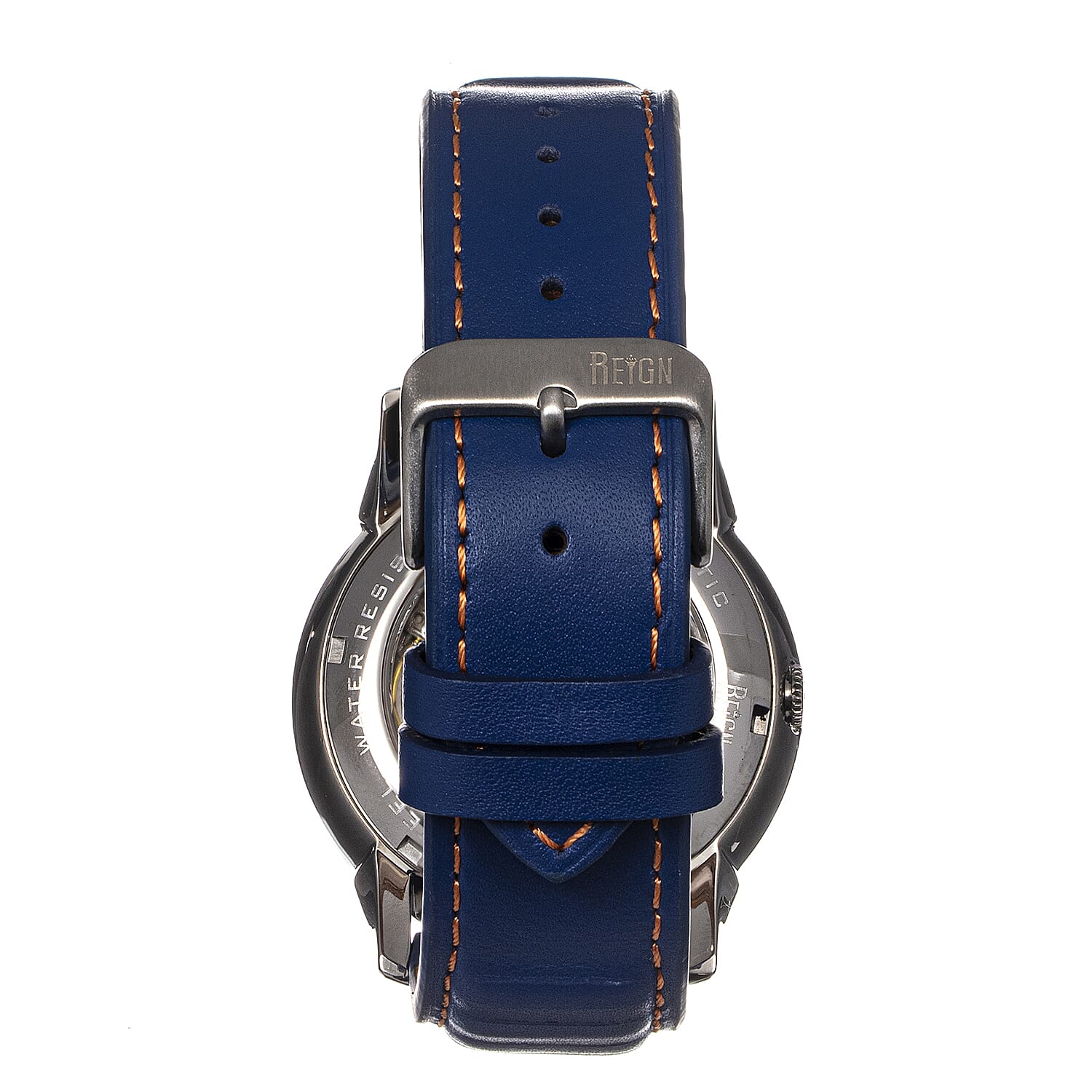 Reign Monterey Jewels Automatic Movement Sapphire-Coated Mineral Crystal Semi-Skeleton Blue Dial 10 ATM Water Resistance Watch With Blue Genuine Leather Strap