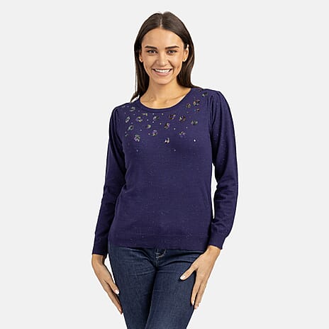 Mudflower Colorblock Viscose Jumper (Size 12) - Navy
