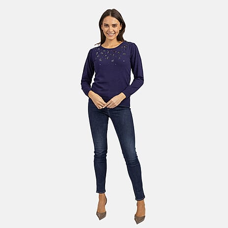 Mudflower Colorblock Viscose Jumper (Size 12) - Navy